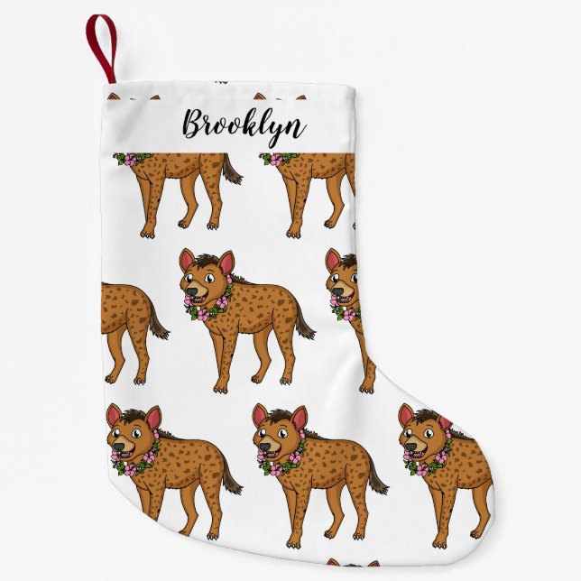 Petite Chaussette De Noël Illustration de Hyena et de fleurs (Devant)