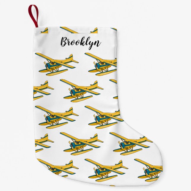 Petite Chaussette De Noël Illustration d'hydravion (Devant)