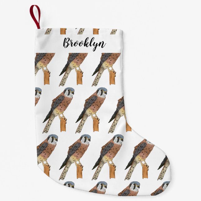 Petite Chaussette De Noël Illustration d'oiseau américain Kestrel (Devant)