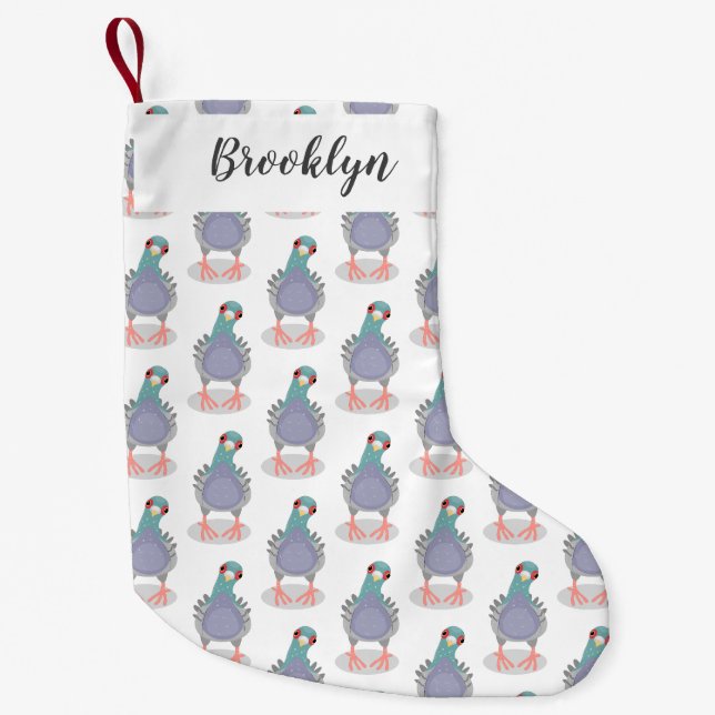 Petite Chaussette De Noël Illustration drôle de pigeon curieux (Devant)