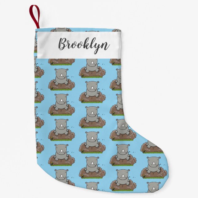 Petite Chaussette De Noël Illustration d'un petit rhinocéros (Devant)