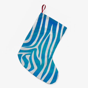 Petite Chaussette De Noël Impression en bleu et blanc Zebra