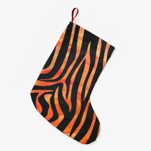 Petite Chaussette De Noël Impression noire et orange Zebra