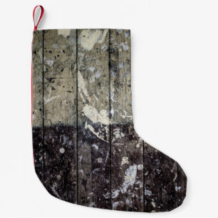 Petite Chaussette De Noël Imprimé blanc sur bois brun