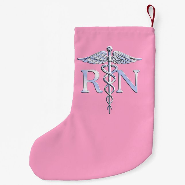 Petite Chaussette De Noël Infirmière inscrite RN Caduceus sur Pastel Pink (Dos)