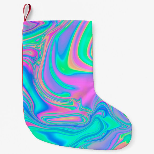 Petite Chaussette De Noël Iridescente marbrée texture holographique en dynam (Devant)