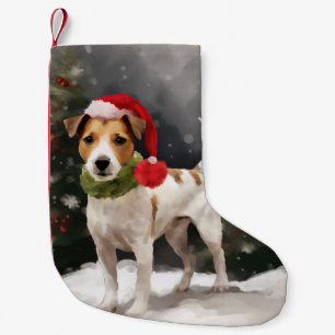 Petite Chaussette De Noël Jack Russell Chien à Noël de neige