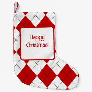 Petite Chaussette De Noël Jacquard preppy Tartan Diamond Plaid Rouge Blanc