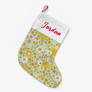 Petite Chaussette De Noël Jardin Floral Jaune Motif
