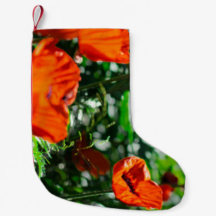 Petite Chaussette De Noël Jardin stylisé Rouge Orange Fleurs de pavot
