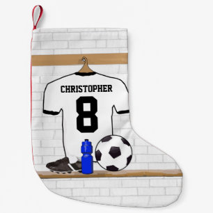 Petite Chaussette De Noël Jersey de football noir blanc personnalisé