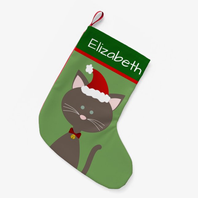 Petite Chaussette De Noël Jingle Bell Père Noël Grey Kitty (Devant (Accrochage))