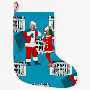 Petite Chaussette De Noël joe biden père Noël kamala harris bleu maison blan
