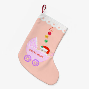 Petite Chaussette De Noël Joli bébé Santa sur fond rose
