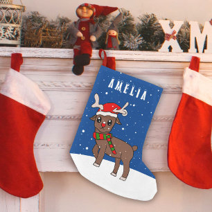Petite Chaussette De Noël Joli Cerf avec Santa Hat Neige Noël Enfant
