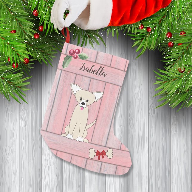 Petite Chaussette De Noël Joli Chihuahua Pink Fence Monogramme (Créateur téléchargé)