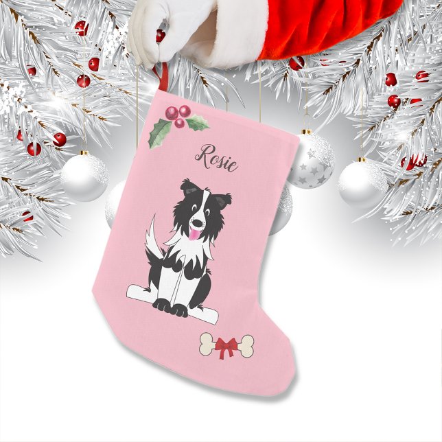 Petite Chaussette De Noël Joli Collie Bordure Monogramme de chien (Créateur téléchargé)