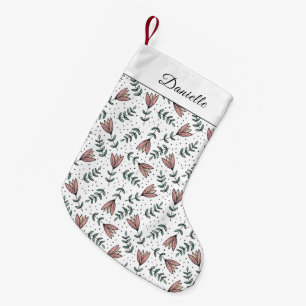 Petite Chaussette De Noël Joli motif floral rose Nom