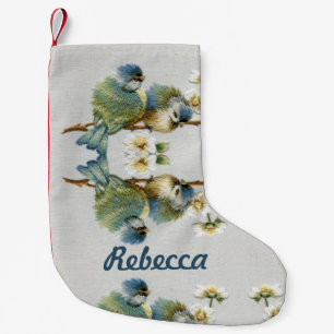 Petite Chaussette De Noël joli oiseau à broderie turquoise à la menthe