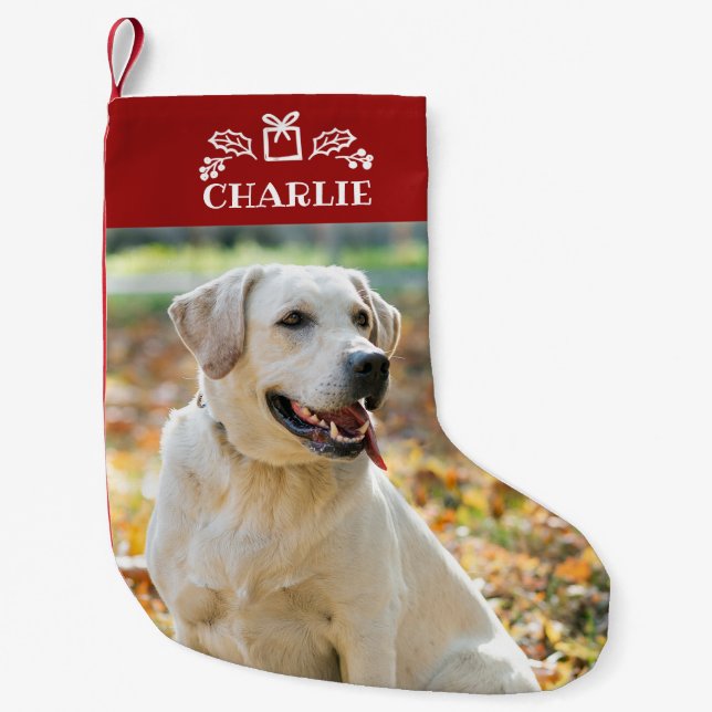 Petite Chaussette De Noël Joli Photo Personnalisée Chien Petit Noël (Devant)