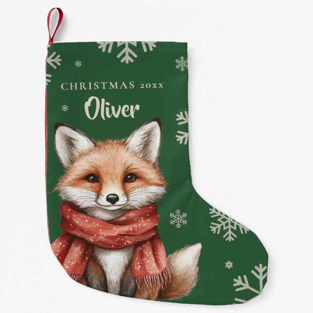 Petite Chaussette De Noël Joli renard de Noël avec Écharpe (Devant)