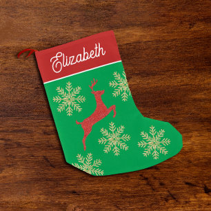 Petite Chaussette De Noël Joli renne rouge vert or flocon de neige paillette