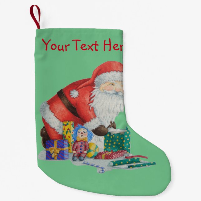 Petite Chaussette De Noël Joli sourire père Noël se prépare pour Noël (Devant)