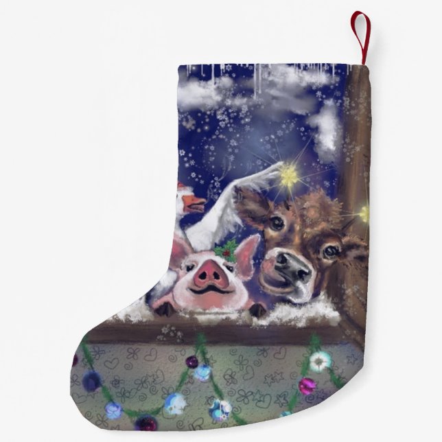 Petite Chaussette De Noël Joyeuse ferme amusant Noël Stocking (Dos)