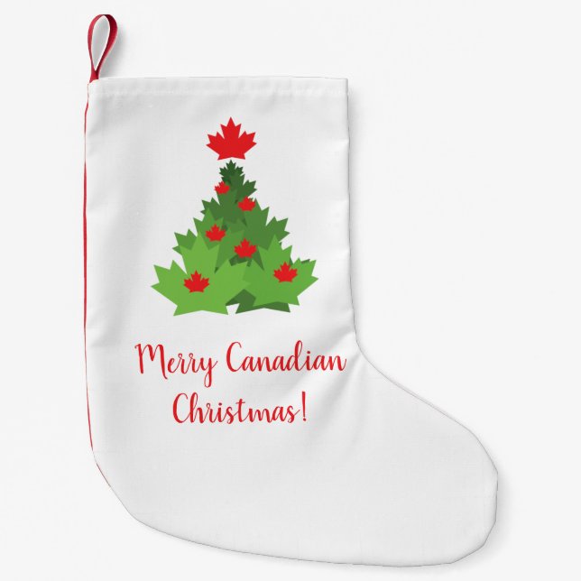 Petite Chaussette De Noël Joyeux drapeau canadien feuille d'érable Noël (Devant)