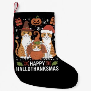 Petite Chaussette De Noël Joyeux Hallothanksmas Chats Halloween Noël 