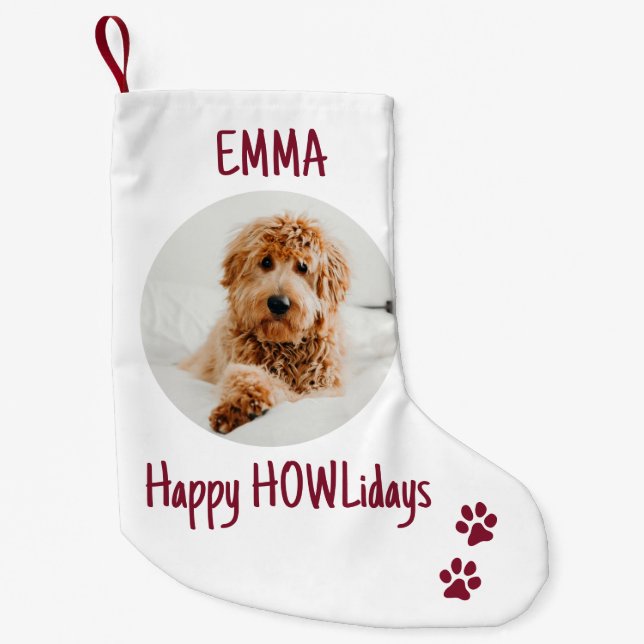 Petite Chaussette De Noël Joyeux HOWLidays Rouge Christmas Pet Photo (Devant)