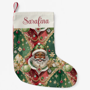 Petite Chaussette De Noël Joyeux Noël africain américain avec Santa bijou