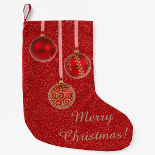 Petite Chaussette De Noël Joyeux Noël Baubles Gold Red Stocker