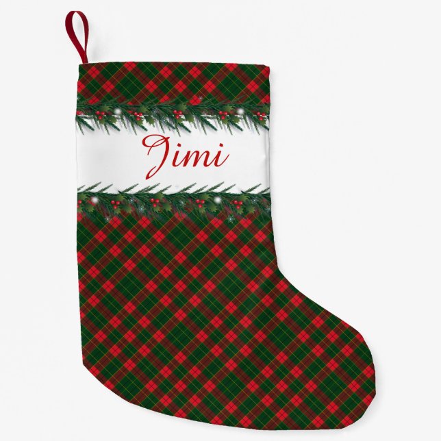 Petite Chaussette De Noël Joyeux Noël et Bonne Année ! Motif écossais (Devant)