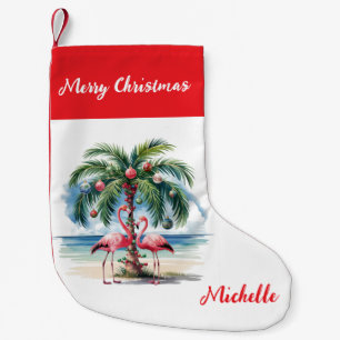 Petite Chaussette De Noël Joyeux Noël Flamant Rose Personnalisé