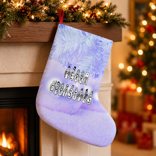 Petite Chaussette De Noël Joyeux Noël Police de gens de neige, teinte bleue