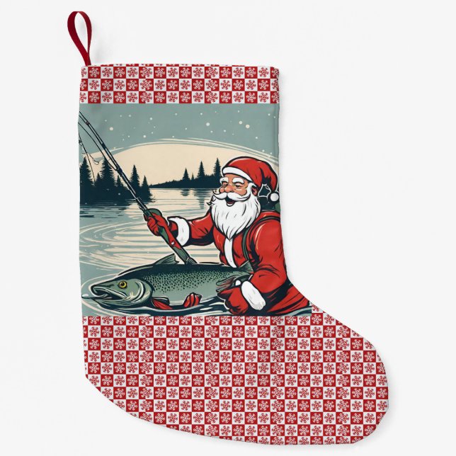 Petite Chaussette De Noël Joyeux Noël Santa Claus Pêche Poissons (Devant)