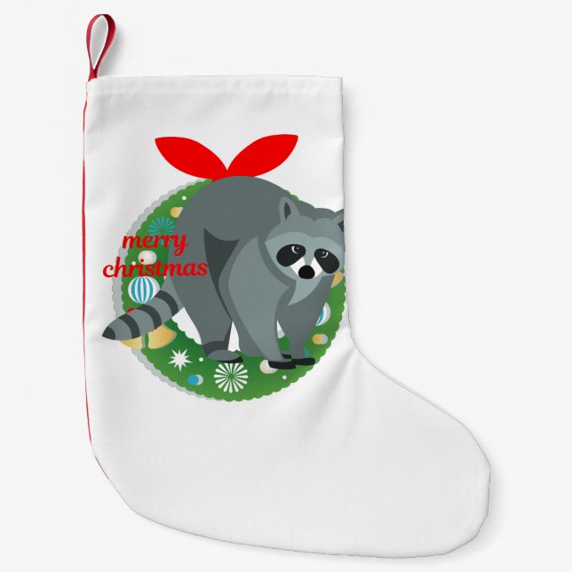 Petite Chaussette De Noël joyeux raton laveur de noël (Devant)