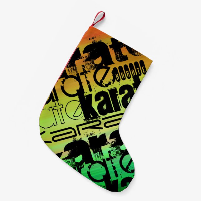 Petite Chaussette De Noël Karate ; Vert, orange et jaune vif (Devant (Accrochage))