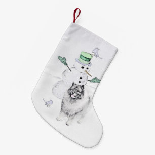 Petite Chaussette De Noël Keeshoned Christmas Snowman Peinture Dog Art
