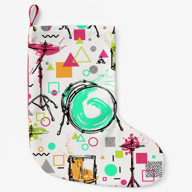 Petite Chaussette De Noël Kit Tambour : Aquarelle Memphis Retro. (Devant)