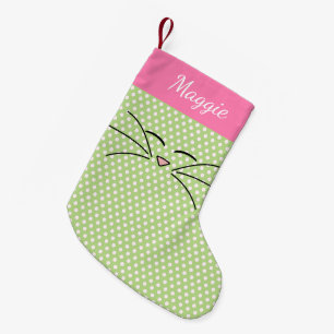 Petite Chaussette De Noël Kitty Visage rose et vert