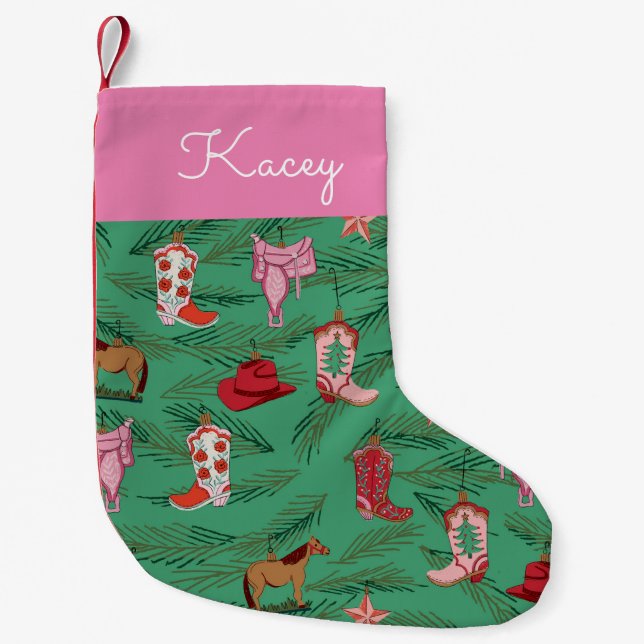 Petite Chaussette De Noël La Cowgirl rose Yeehaw réveille Noël (Devant)