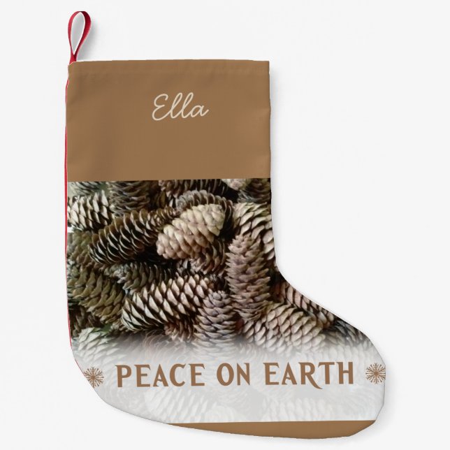 Petite Chaussette De Noël La paix des fêtes sur terre Pine Cône (Devant)