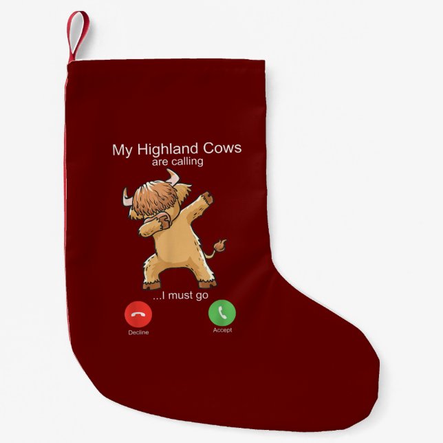 Petite Chaussette De Noël La vache écossaise des Highlands appelle (Devant)