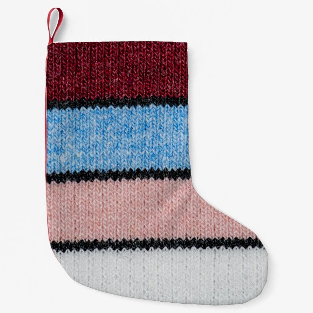 Petite Chaussette De Noël Laine à rayures multicolores : Texture de tissu. (Devant)
