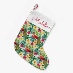 Petite Chaussette De Noël L'aquarelle tropicale   ajoutent votre nom