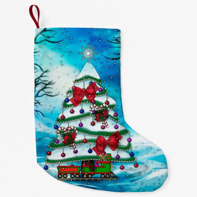Petite Chaussette De Noël L'art populaire de Noël des arbres (Devant)