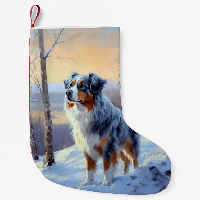 Petite Chaussette De Noël Le Berger Australien Laisser Neige Noël (Devant)