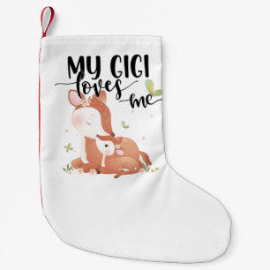 Petite Chaussette De Noël Le cerf de bois Doe et le bébé Fawn Mon Gigi m'aim